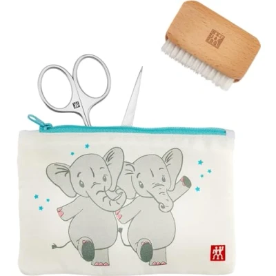 Imagen de ZWILLING juego de tijeras para uñas bebés y niños (para el cuidado seguro las uñas, 3 piezas con lima cepillo set regalo), premium, blanco