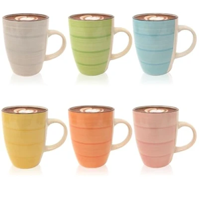 Imagen de COM FOUR® 4x Taza de café cerámica diseño moderno Tazas para bebidas frías y calientes 260 ml (04 piezas azul/verde/rosa/beige)