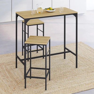 Imagen de IDMarket Conjunto de mesa alta bar Detroit 95 cm y 2 taburetes diseño industrial