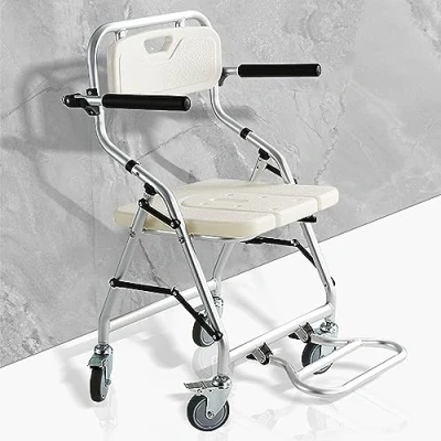 Imagen de VFDZ 150kg Silla Ducha Personas Mayores, Sillas de Ruedas para Ducha, y WC, Cuatro con Frenos + Pedales Almacenables