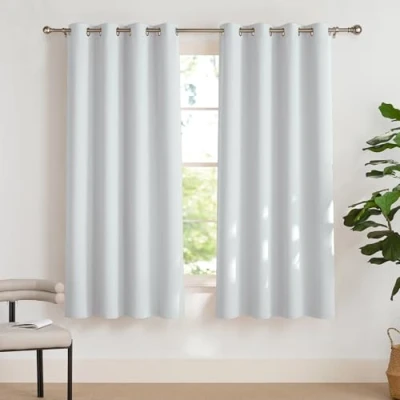 Imagen de PONY DANCE Cortinas Cortas Salon 2 Piezas Blancas Opacas con Ojales Termicas Aislantes Frio y Calor para Ventanas, 140x175 CM, Blanco Gris