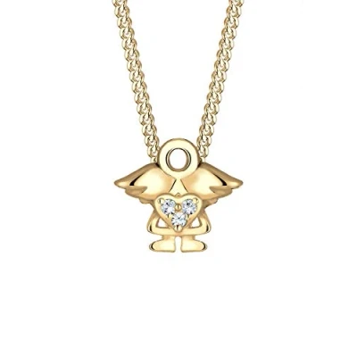 Imagen de Elli Collares Cadena para Mujer con Colgante Forma de Ángel y Cristales, Fabricada en Plata Ley 925 Chapada Oro