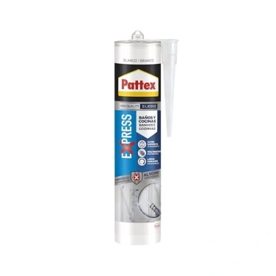 Imagen de Pattex Express Baños y Cocinas, silicona impermeable resistente al moho, transparente duradera para cocina baño, sanitaria juntas, 1 cartucho x 280 ml