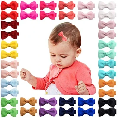 Imagen de 40 lazos para el pelo de bebé y niñas, pinzas cocodrilo, cinta grogrén, accesorios cabello niños bebés