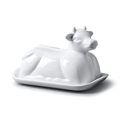 Imagen de WM Bartleet &amp; Sons 1750 Plato de Mantequilla Tradicional Porcelana, 19 cm, diseño Vaca con Tapa, Color Blanco