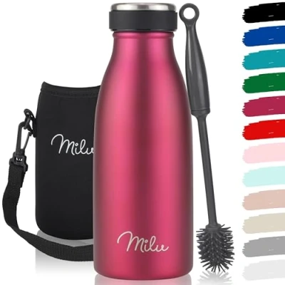 Imagen de Milu botella de acero inoxidable 350ml 500ml 750ml 1000ml 1,5 L termo, agua aislada, aislante a prueba fugas, doble pared, apta para ácido carbónico (Berry, 350ml)