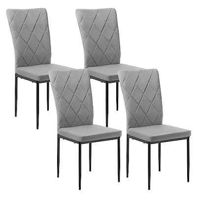 Imagen de WOLTU Juego de 4 Sillas Comedor Terciopelo con Respaldo Alto Cocina Patas Metálicas, Estilo Nórdico y Simple, Gris Oscuro, BH379dgr