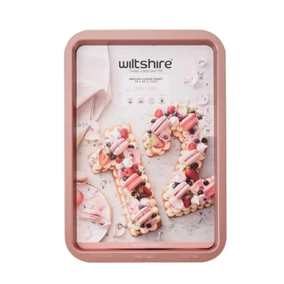 Imagen de Wiltshire bandeja rectangular de oro rosa para galletas, sin PFOA PTFE, hornear robusta, brownie, revestimiento antiadherente, utensilios horno chapa acero, 43 x 29