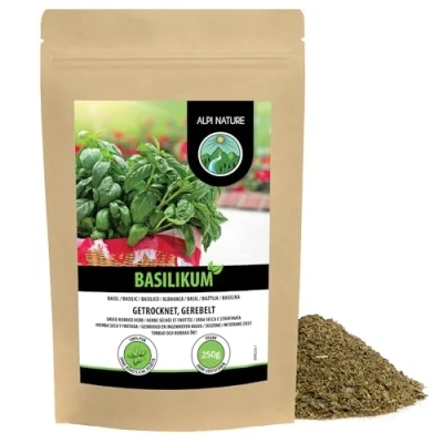 Imagen de Albahaca rallada (250g), seca, frotada, 100% pura y natural para la preparación de mezclas especias, suavemente secada