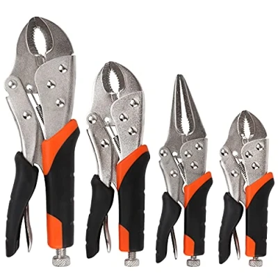 Imagen de BRIMIX 4 pc Juego de alicates mordaza, tenazas sujeción grip liberación rapida, pinzas bloqueo. mandibula curvada 5&quot;, 7&quot; y 10&quot;, recta 6.5&quot;
