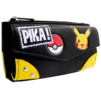 Imagen de Pikachu Pika Guiñando Pokeball Cartera sobre Bolsillo para Monedas &amp; Tarjetero, Negro