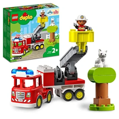 Imagen de LEGO Duplo Camión de Bomberos Juguete, Juguetes Educativos para Niños y Niñas 2 Años o Más, Vehículo con Luz Sonido, Set Figura Gatito, Regalo Infantil Cumpleaños 10969