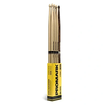 Imagen de ProMark Baquetas Bateria Rebound 5A Drumsticks FireGrain Sensación de peso trasero Acabado laca, Punta Bellota, Madera nogal americano 3 pares + 1 par