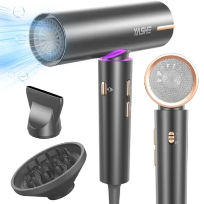 Imagen de YASHE Secador de Pelo Iónico, Motor Brushless 110,000 RPM, 1800W Profesional con Difusor y Concentrador, 3 Velocidades, 4 Ajustes Calor, Botón Aire Frío, Secado Rápido a 23m/s