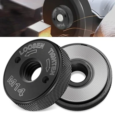 Imagen de Elfinfi 2 Piezas Accesorios para Amoladora, Tuerca Rapida Amoladora Adecuado AEG, Metabo, Makita, Flex, Black &amp; Decker, Dewalt, Hitachi y Más, se Fija Suelta Rápidamente sin Herramientas
