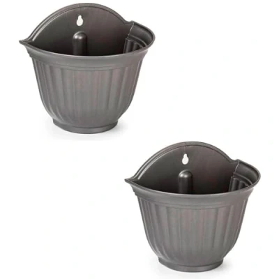 Imagen de AC Pack de 2 macetas plástico para Pared, macetero, Tiesto Colgar, Recipiente Plantas, Flores, balcón, Porche, hogar, Fabricada en España (Antracita 26 x 29,5 19 cm)
