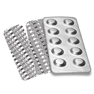 Imagen de 120 tabletas de reactivo PoolLab para fotómetro medir: cloro libre y valor pH en el agua la piscina 60 x DPD1 Phenol Red También adecuado otros fotómetros mano (120)