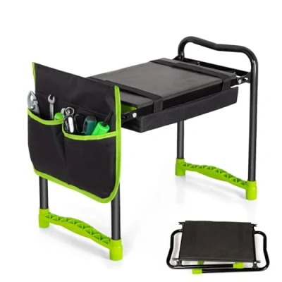 Imagen de Todeco Taburete de Rodillas con 2 Tipos Cojines para Jardinería, in 1 Asiento Multifuncional Jardín Plegable, Banco Bolsa Herramientas