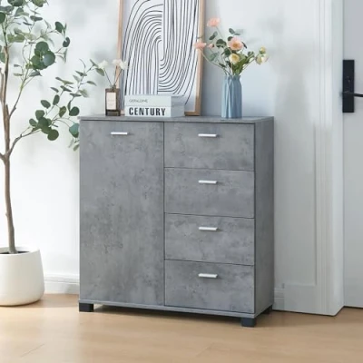 Imagen de [en.casa] Aparador Döbritz con Puerta 4 Cajones y 2 Estantes Internos Regulables en Altura Armario Zapatero Mueble Aglomerado 76 x 80 28 cm Efecto Hormigón