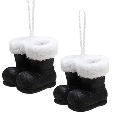 Imagen de Christmas Concepts® Paquete de Botas Papá Noel Colgantes con Purpurina 2 a 10 cm Ribete Piel Blanca Adornos/Adornos árbol Navidad (Negro)