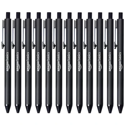 Imagen de Amazon Basics Bolígrafo de punta bola retráctil, Negro, 12 unidades