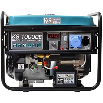 Imagen de Könner &amp; Söhnen KS 10000E Generador de corriente, 18 CV, motor gasolina 4 tiempos, cobre, arranque eléctrico, regulador automático voltaje, pantalla, 1 x 16 A, 32 A (230 V) generador,