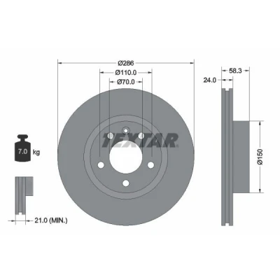 Imagen de TEXTAR PRO 92066903 Disco de freno 286 24 05/06 110 ventilación interna revestido sin perno sujeción rueda, buje rueda