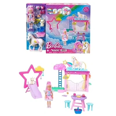 Imagen de Barbie Un Toque de Magia Chelsea y Pegaso Set Juego con muñeca Caballo Alado Accesorios Juguete, Regalo +3 años (Mattel HNT67)