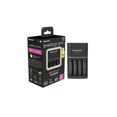 Imagen de eneloop Pro SmartPlus Cargador, para 1 4 Pilas Recargables AA/AAA, 2h de Tiempo Carga, 10 Funciones Seguridad, AA (2500 mAh) Incluidas