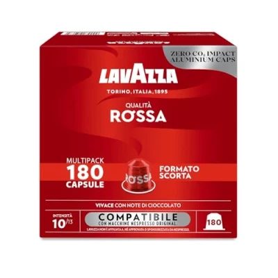 Imagen de Lavazza, Calidad roja, 180 cápsulas de café aluminio compatibles con cafeteras Nespresso* Original, notas chocolate y frutas secas, arábica robusta, intensidad 10/13, tostado medio