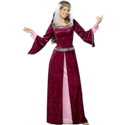 Imagen de Smiffys Disfraz de Lady Marion, color borgoña, con vestido y pieza para la cabeza