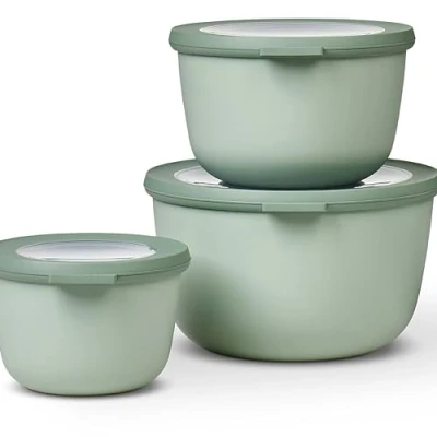 Imagen de Mepal Multi Bowl Cirqula Redondo 3 Partes Caja de Almacenamiento Alimentos con Tapa Hermética para Nevera y Microondas 500 ml, 1000 ml &amp; 2000 Nordic Sage