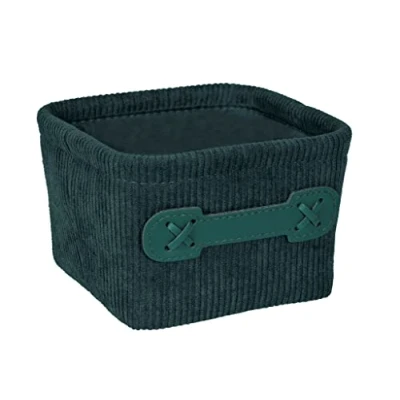 Imagen de Wenko Cesta para el baño Anela Square, de Almacenamiento con diseño Pana Guardar y organizar los Utensilios del baño, 100% poliéster, asa Polipiel, 14x9x14 cm, Verde Oscuro