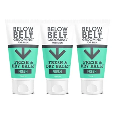 Imagen de Below The Belt Grooming Fresh &amp; Dry Ball, Desodorante Íntimo y Crema Anti Rozaduras para Hombres, Protege contra el Sudor, Olor la Rozadura, Fragancia Fresca, 3 x 75 ml.