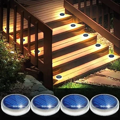 Imagen de YiLaie Luces Deck Solares Exterior,Lámpara Solar Jardin 24 LED 360Iluminación IP68 Impermeable Auto ON/OFF Luz suelo para Step,Patio,Garaje,Camino,Calle, Valla,Blanco Cálido（4Pack）