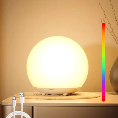 Imagen de Luz Nocturna Infantil,Faros de Cama para Bebés Recargados por USB,Lámpara Noche con Cálida Regulable&amp;Luz 7 Colores, Luces Táctiles Estáticas Bebés, Habitaciones Niños, Camping