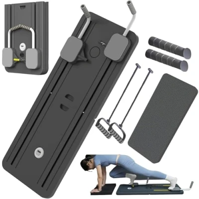 Imagen de Pilates Board Compact Reformer Machine Set, Foldable Ab Roller Wheel Rodillo Abdominales Exercise Rebote Automático Máquina de Ejercicio en Casa(Black2)