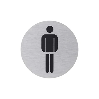 Imagen de Metafranc Cartel adhesivo con símbolo: hombre Ø 75 mm de aluminio en moderno aspecto acero inoxidable parte trasera autoadhesiva/señalización/cartel informativo/marca comercial /