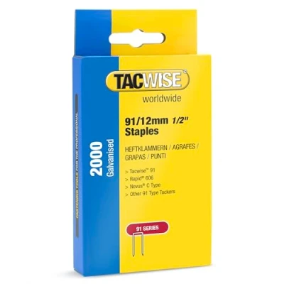 Imagen de Tacwise 1782 Grapas Galvanizadas de Corona Estrecha Tipo 91 da 12 mm, Para uso con la Grapadora Z4 140, Paquete 2000
