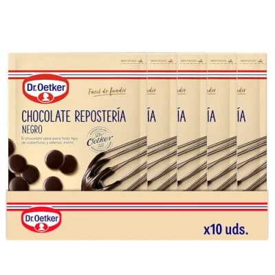 Imagen de DR. OETKER Chocolate Negro para Repostería Pack 10 Uds x 150 g, Cobertura Especial Bizcocho, Tartas o Cualquier Dulce, Intenso Sabor, Fácil de Usar