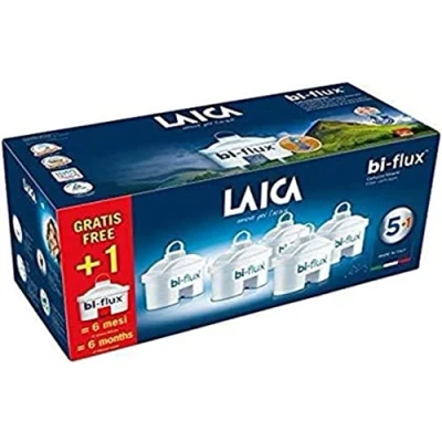Imagen de Pack de 6 filtros (5+1) bi flux que mejoran el sabor del agua, reducen la cal y cloro, compatibles con las jarras Laica Brita entre otras. Cada filtro dura 150 litros o 1 mes.