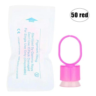 Imagen de Plástico Desechables Para Tinta de Tatuaje, Tazas del Anillo la Tatuaje con Maquillaje Permanente Tenedor Pigmento Esponja(Rojo 01)