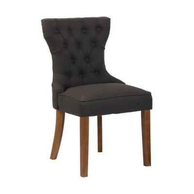 Imagen de CLP Silla De Comedor Franca En Tela con Base Madera I Butaca Acolchada Respaldo &amp; Botones, Color:Gris Oscuro, Color del Marco:Envejecido Claro