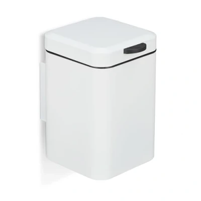 Imagen de Relaxdays Maquillaje para Pared, Cubo de Basura Baño 6 litros, Papelera Aseo Cierre Suave, Basurero Servicio, Bote Cuadrado Metal, Blanco, Hierro, 29.5 x 20 27 cm