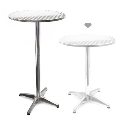 Imagen de WilTec Mesa de Bar Bistro Aluminio Altura Regulable 70cm o 110cm Ø 60 cm Ideal Exterior Terraza Hostelería