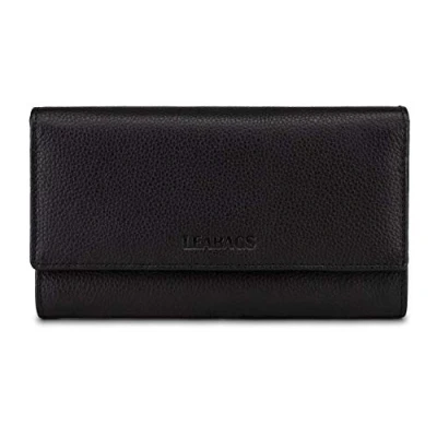 Imagen de LEABAGS Billetera para Mujer XXL de Cuero Genuino Protección RFID Compartimento Monedas 18 Compartimentos Tarjetas Cartera con Costura Reforzada Nappa Negro