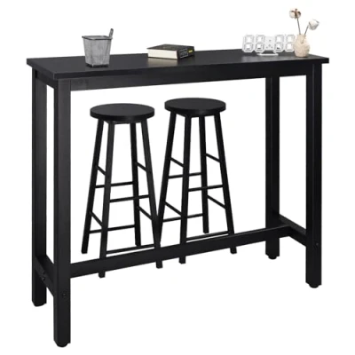Imagen de WOLTU Set Mesa de Bar y 2 uds. Taburete Muebles Cocina Silla Comedor para Salon 120x40x100 cm Estructura Metal, MDF Negro BT17sz+BH130sz