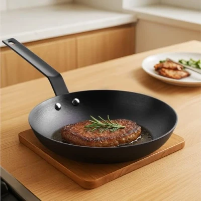 Imagen de Navaris Sarten Hierro Fundido con Nitrógeno Cast Iron Skillet Curado de 25 cm Sartenes Inducción Vitroceramica Horno Plancha Gas Apta para Lavavajillas