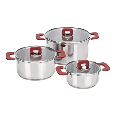 Imagen de Amazon Basics Juego de Ollas Inducción Acero Inoxidable, 3 Piezas, 16/20/24 cm