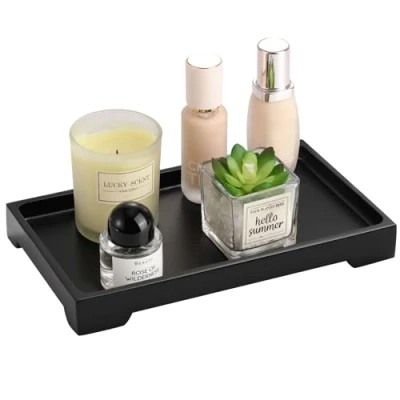 Imagen de Luxspire Bandeja Rectangular de Resina Cuarto Baño, Hogar, Salón y Dormitorio, Super Antideslizante para Velas, Jabón, Toalla, Planta, Talla M, 9.65&quot; x 5.9&quot; 1.1&quot; (24.5 15 2.8cm) Negro